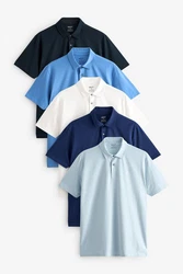 Next Poloshirt 5er-Pack Kurzarm-Poloshirts aus Jersey Blau/Hellblau/Dunkelblau