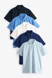 Next Poloshirt 5er-Pack Kurzarm-Poloshirts aus Jersey Blau/Hellblau/Dunkelblau
