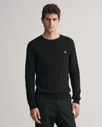Strickpullover COTTON CABLE C-NECK mit Wappen-Logostickerei auf der Brust