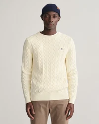 Gant Strickpullover COTTON CABLE C-NECK Creme/Weiß/Beige/Khaki