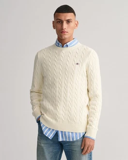 Gant Strickpullover COTTON CABLE C-NECK Creme/Weiß/Beige/Khaki