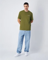 Champion T-Shirt Crewneck Kurzarmshirt oliv/weiß
