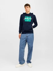 Jack & Jones Kapuzensweatshirt JJTILEY SWEAT HOOD Dunkelblau/Türkis/Blau