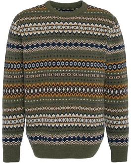 Barbour Strickpullover Rundhalspullover Case Fair Isle Mischfarben/Braun/Dunkelgrün/Creme/Gelb/Grün/Khaki
