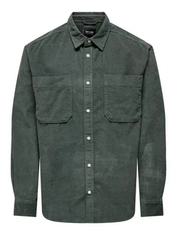ONLY & SONS Blusenshirt ONSALP RLX 2PKT WASHD CORD LS SHIRT dunkelgrau