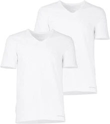 BALDESSARINI T-Shirt Unterhemd V-Ausschnitt (2er Pack) Weiß/Creme/Grau/Dunkelblau