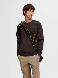 SELECTED HOMME Rundhalspullover Berg schoko