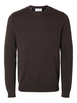 SELECTED HOMME Rundhalspullover Berg schoko
