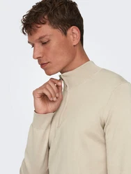 ONLY & SONS Strickpullover Wyler ONSWYLER LIFE REG 14 HALF ZIP KNIT NOOS Khaki/Beige/Braun