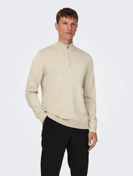 ONLY & SONS Strickpullover Wyler ONSWYLER LIFE REG 14 HALF ZIP KNIT NOOS Khaki/Beige/Braun