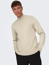 ONLY & SONS Strickpullover Wyler ONSWYLER LIFE REG 14 HALF ZIP KNIT NOOS Khaki/Beige/Braun