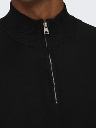 ONLY & SONS Strickpullover Wyler ONSWYLER LIFE REG 14 HALF ZIP KNIT NOOS Schwarz