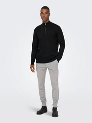 ONLY & SONS Strickpullover Wyler ONSWYLER LIFE REG 14 HALF ZIP KNIT NOOS Schwarz