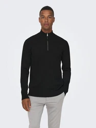 ONLY & SONS Strickpullover Wyler ONSWYLER LIFE REG 14 HALF ZIP KNIT NOOS Schwarz