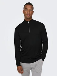 ONLY & SONS Strickpullover Wyler ONSWYLER LIFE REG 14 HALF ZIP KNIT NOOS Schwarz