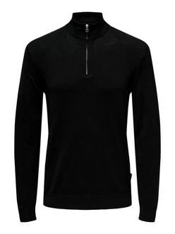 ONLY & SONS Strickpullover Wyler ONSWYLER LIFE REG 14 HALF ZIP KNIT NOOS Schwarz