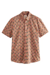 Next Kurzarmhemd aus Leinengemisch mit Print (1-tlg) Rot/Rosa