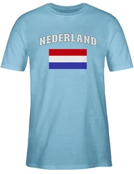 Shirtracer T-Shirt Nederland Schriftzug mit Flagge Creme/Hellblau/Blau