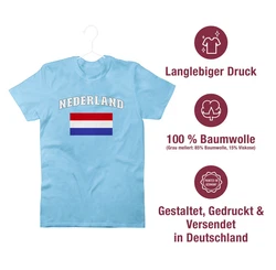 Shirtracer T-Shirt Nederland Schriftzug mit Flagge Creme/Hellblau/Blau
