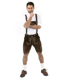 Trachtenlederhose Lederhose kurz Leo (2-tlg) dunkelbraun
