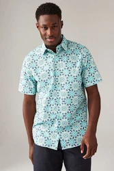 Next Kurzarmhemd Regular Fit mit Print Blau/Grün/Türkis