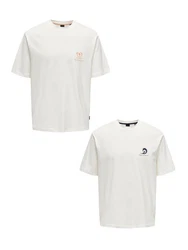ONLY & SONS T-Shirt 2er-Set Kurzarm locker geschnitten Rundhals (7732) Schwarz/Orange (7732)