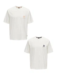 ONLY & SONS T-Shirt 2er-Set Kurzarm locker geschnitten Rundhals (7732) Schwarz/Orange (7732)