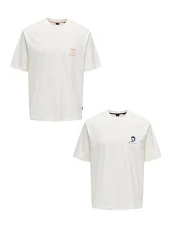 ONLY & SONS T-Shirt 2er-Set Kurzarm locker geschnitten Rundhals (7732) Schwarz/Orange (7732) ONLY & SONS T-Shirt 2er-Set Kurzarm locker geschnitten Rundhals (7732) Schwarz/Orange (7732)