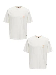 ONLY & SONS T-Shirt 2er-Set Kurzarm locker geschnitten Rundhals (7732) Weiß/Orange (7732)