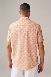 Next Kurzarmhemd aus Leinengemisch mit Print Rot/Braun/Orange/Beige/Gelb/Rosa