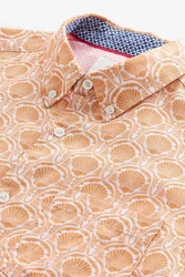 Next Kurzarmhemd aus Leinengemisch mit Print Rot/Braun/Orange/Beige/Gelb/Rosa