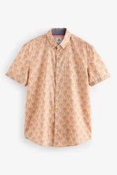 Next Kurzarmhemd aus Leinengemisch mit Print Rot/Braun/Orange/Beige/Gelb/Rosa
