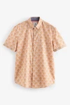 Next Kurzarmhemd aus Leinengemisch mit Print Rot/Braun/Orange/Beige/Gelb/Rosa
