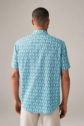 Next Kurzarmhemd aus Leinengemisch mit Print Blau/Türkis/Grün/Hellblau