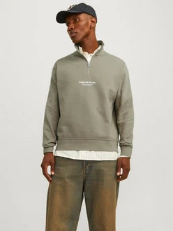 Jack & Jones Sweatshirt JORVESTERBRO SWEAT QUARTER ZIP HN NOOS Dunkelgrün/Khaki/Grün