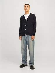 JACK & JONES Strickjacke 'JJEEmil' Schwarz/Hellblau