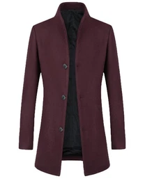 Wollmantel Wintermantel Herren Mantel Slim Fit Lang Wollmantel mit Stehkragen