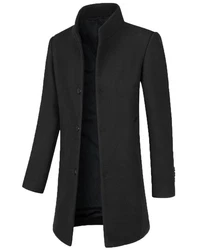 Allthemen Herren Mantel Slim Fit Lang mit Stehkragen Dunkelgrau/Schwarz