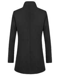 Allthemen Herren Mantel Slim Fit Lang mit Stehkragen Dunkelgrau/Schwarz