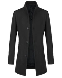 Allthemen Herren Mantel Slim Fit Lang mit Stehkragen Dunkelgrau/Schwarz