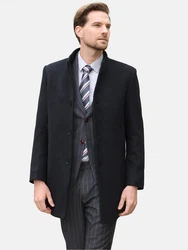 Allthemen Herren Mantel Slim Fit Lang mit Stehkragen Dunkelgrau/Schwarz