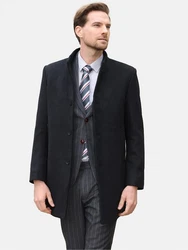 Allthemen Herren Mantel Slim Fit Lang mit Stehkragen Dunkelgrau/Schwarz