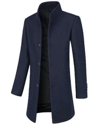 Allthemen Herren Mantel Slim Fit Lang mit Stehkragen Dunkelblau/Hellblau