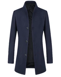 Allthemen Herren Mantel Slim Fit Lang mit Stehkragen Dunkelblau/Hellblau