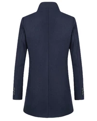 Allthemen Herren Mantel Slim Fit Lang mit Stehkragen Dunkelblau/Hellblau