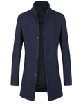 Allthemen Herren Mantel Slim Fit Lang mit Stehkragen Dunkelblau/Hellblau