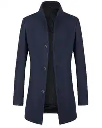 Wollmantel Wintermantel Herren Mantel Slim Fit Lang Wollmantel mit Stehkragen