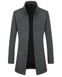 Allthemen Herren Mantel Slim Fit Lang mit Stehkragen Dunkelgrau/Grau