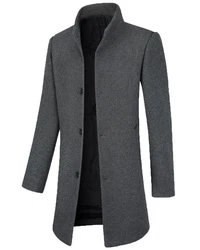 Allthemen Herren Mantel Slim Fit Lang mit Stehkragen Dunkelgrau/Grau