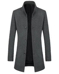 Allthemen Herren Mantel Slim Fit Lang mit Stehkragen Dunkelgrau/Grau